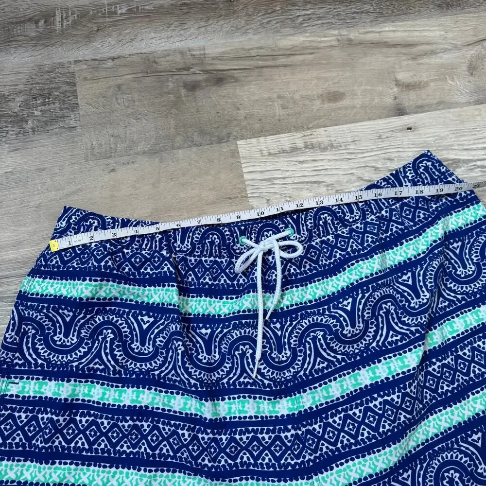 Vineyard Vines Swim Shorts Blue Green Paisley Print Drawstring Preppy XXL